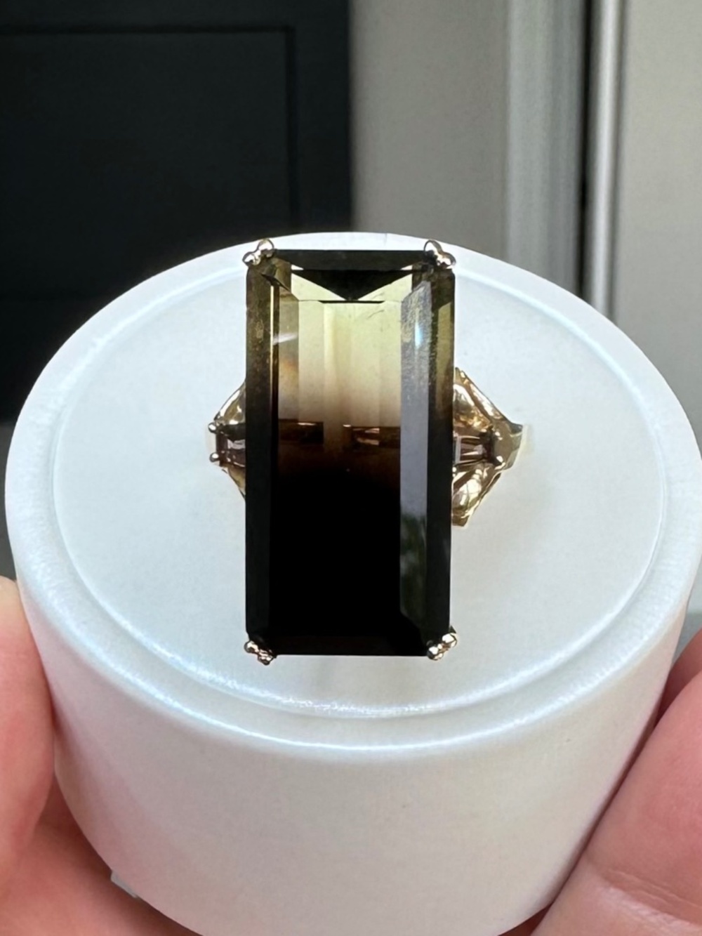 👑 MASSIVE 14k Gold 24mm Bicolor Citrine Smoky Quartz Statement Ring 🤎 Size 8.5